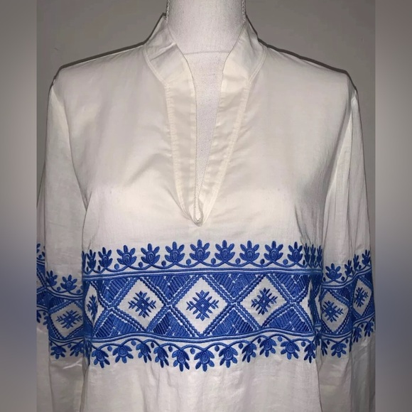 Tory Burch Stephanie Embroidered Coverup Tunic Top Ivory/blue Sz M NWT - Picture 8 of 13